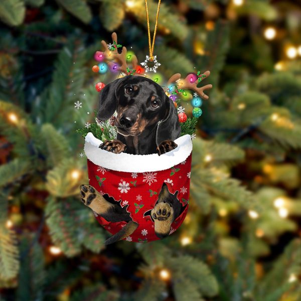 Black Dachshund In Snow Pocket Christmas Ornament – Two Sided Christmas Plastic Hanging