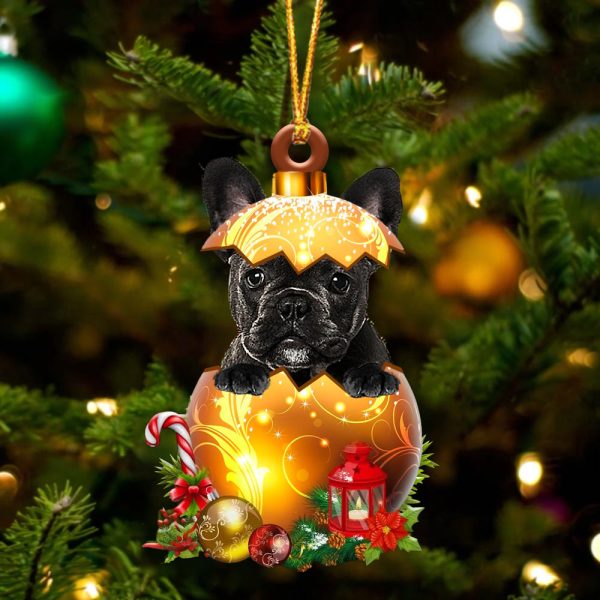 Black French Bulldog In Golden Egg Christmas Ornament – Car Ornament – Unique Dog Gifts For Owners