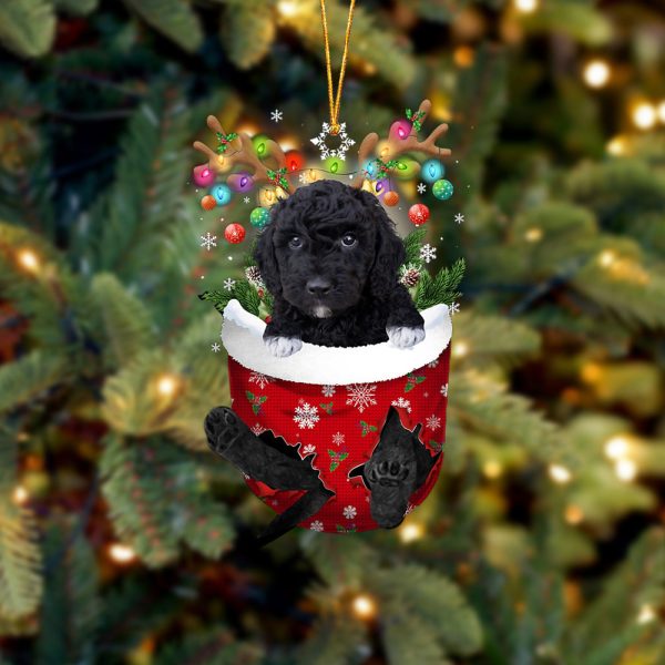 Black Goldendoodle In Snow Pocket Christmas Ornament – Two Sided Christmas Plastic Hanging