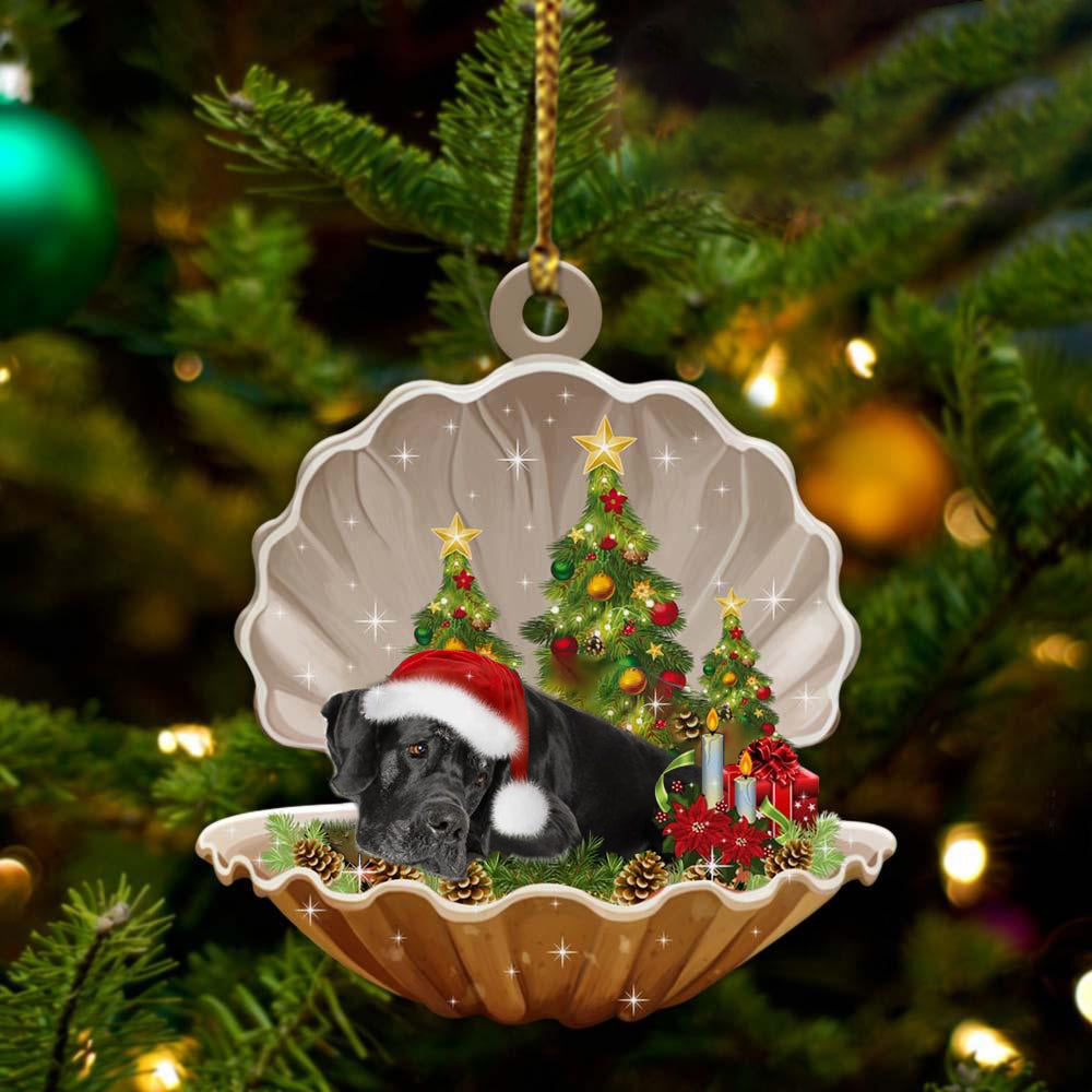 Black Great Dane - Sleeping Pearl in Christmas Two Sided Ornament - Christmas Ornaments For Dog Lovers