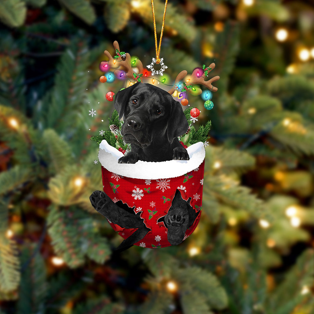 Black Labrador In Snow Pocket Christmas Ornament - Two Sided Christmas Plastic Hanging