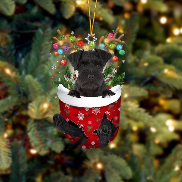 Black Miniature Schnauzer In Snow Pocket Christmas Ornament – Two Sided Christmas Plastic Hanging