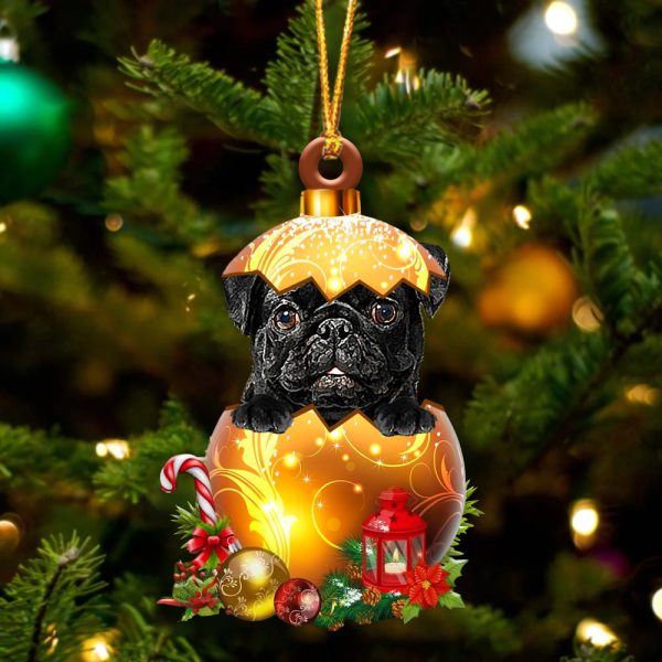 Black Pug In Golden Egg Christmas Ornament – Car Ornament – Unique Dog Gifts For Owners