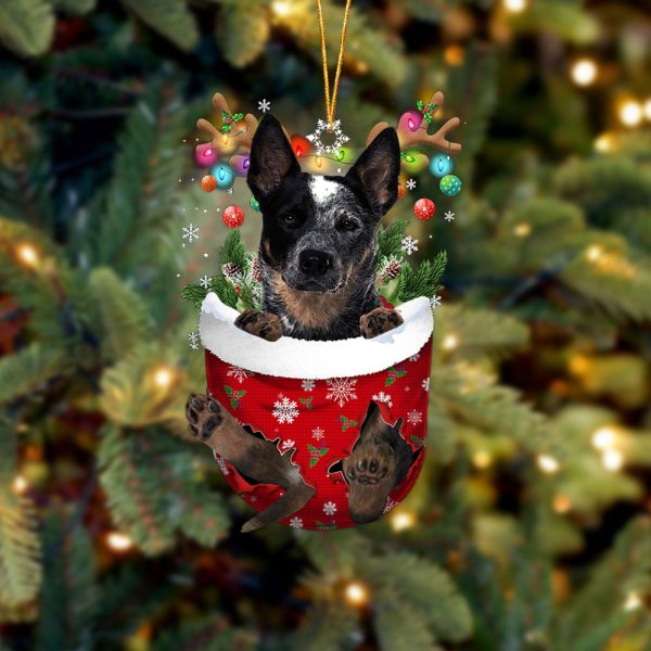 Blue Heeler In Snow Pocket Christmas Ornament – Two Sided Christmas Plastic Hanging