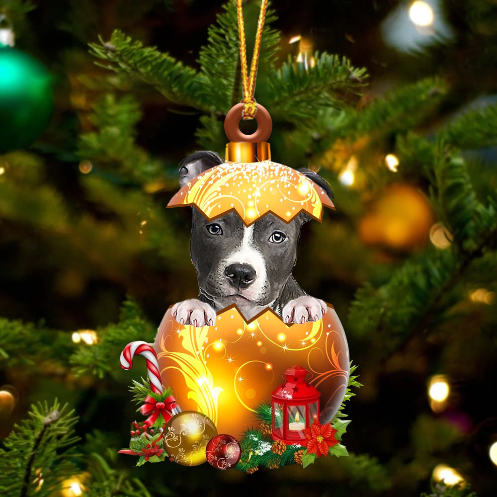 Blue Nose Pitbull In Golden Egg Christmas Ornament - Car Ornament - Unique Dog Gifts For Owners