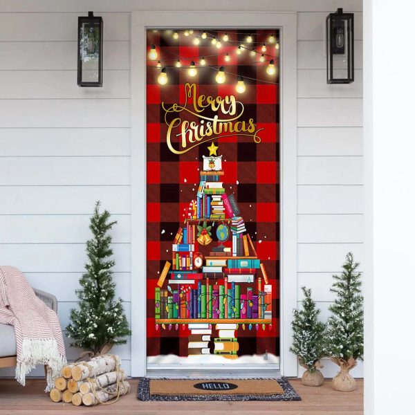 Book Christmas Tree Door Cover – Merry Christmas – Front Door Christmas Cover – Unique Gifts Doorcover