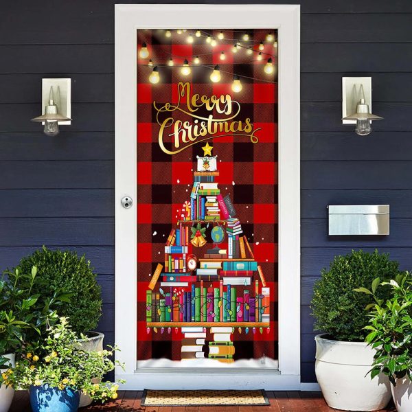 Book Christmas Tree Door Cover – Merry Christmas – Front Door Christmas Cover – Unique Gifts Doorcover