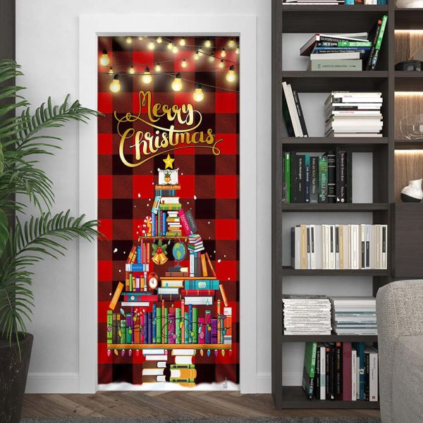 Book Christmas Tree Door Cover – Merry Christmas – Front Door Christmas Cover – Unique Gifts Doorcover