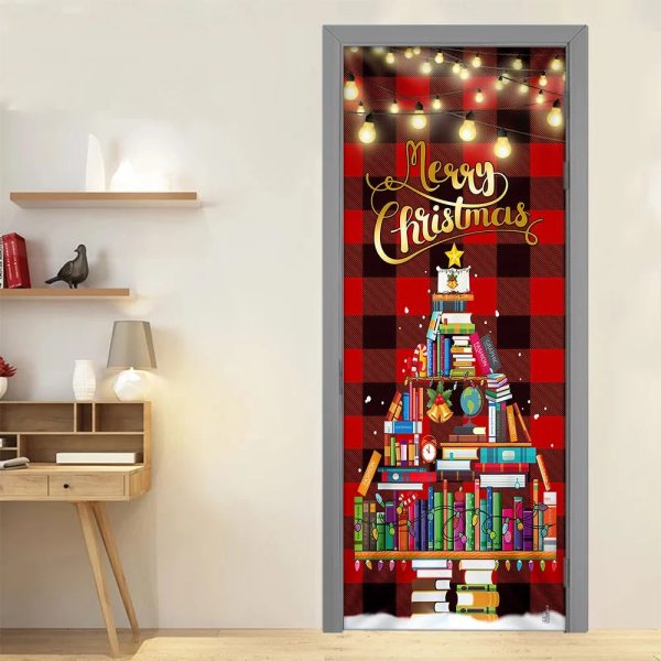 Book Christmas Tree Door Cover – Merry Christmas – Front Door Christmas Cover – Unique Gifts Doorcover