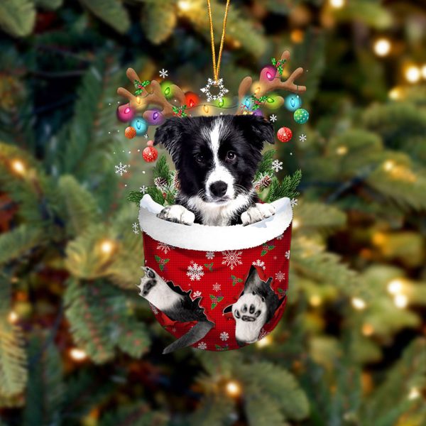 Border Collie In Snow Pocket Christmas Ornament – Two Sided Christmas Plastic Hanging