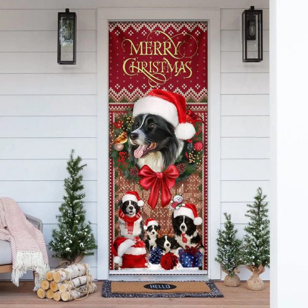 Border Collie With Christmas Begins Door Cover – Front Door Christmas Cover – Christmas Outdoor Decoration – Gifts For Dog Lovers