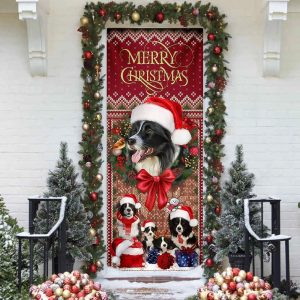 Border Collie With Christmas Begins Door Cover Front Door Christmas Cover Christmas Outdoor Decoration Gifts For Dog Lovers 3