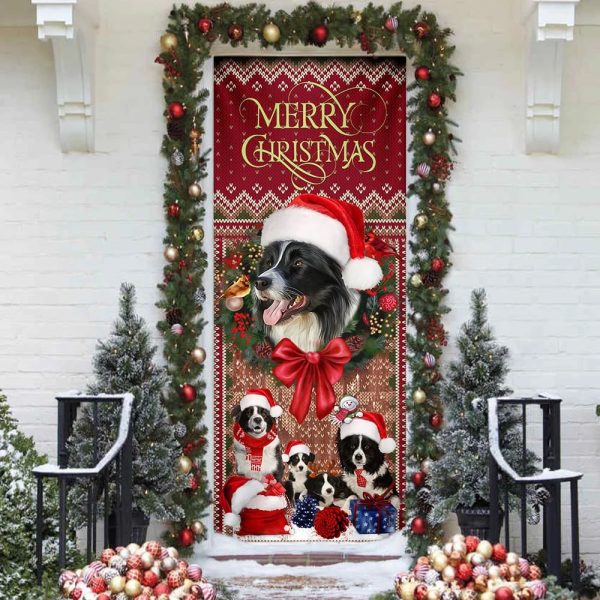 Border Collie With Christmas Begins Door Cover – Front Door Christmas Cover – Christmas Outdoor Decoration – Gifts For Dog Lovers