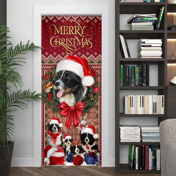 Border Collie With Christmas Begins Door Cover – Front Door Christmas Cover – Christmas Outdoor Decoration – Gifts For Dog Lovers