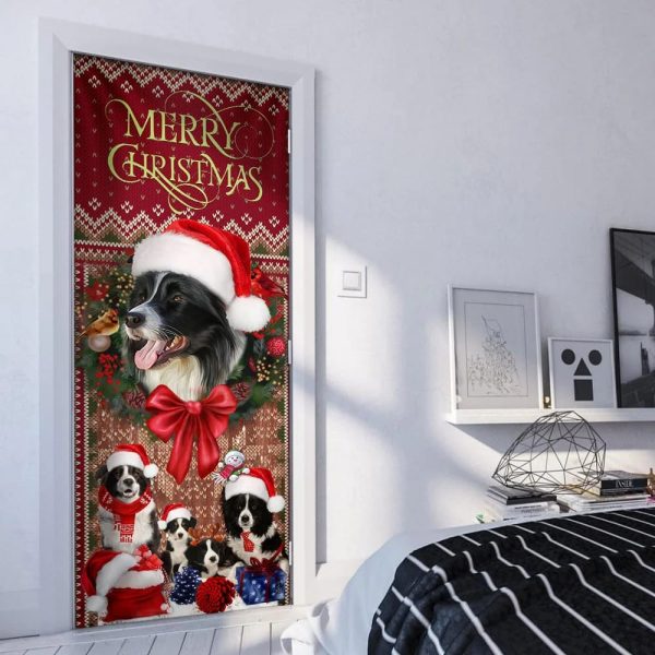 Border Collie With Christmas Begins Door Cover – Front Door Christmas Cover – Christmas Outdoor Decoration – Gifts For Dog Lovers
