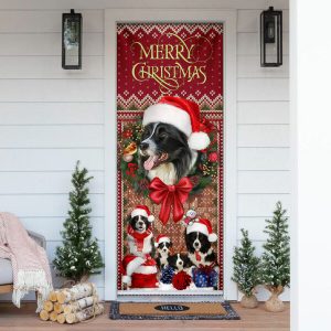 Border Collie With Christmas Begins Door Cover Front Door Christmas Cover Christmas Outdoor Decoration Gifts For Dog Lovers 6
