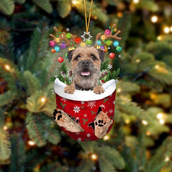 Border Terrier In Snow Pocket Christmas Ornament – Two Sided Christmas Plastic Hanging
