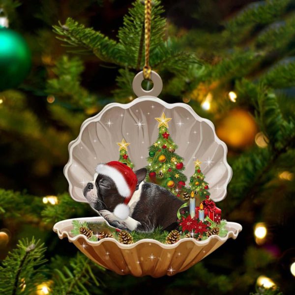 Boston Terrier – Sleeping Pearl in Christmas Two Sided Ornament – Christmas Ornaments For Dog Lovers