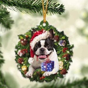Boston Terrier And Christmas Ornament – Acrylic Dog Ornament – Gifts For Dog Lovers