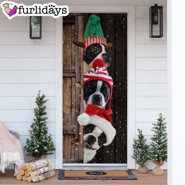 Boston Terrier Christmas Door Cover – Xmas Gifts For Pet Lovers – Christmas Gift For Friends