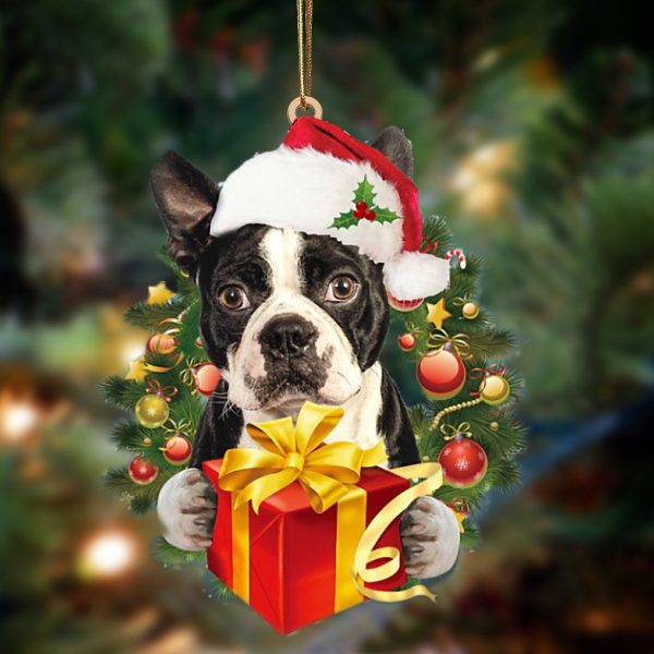 Boston Terrier Give Gifts Hanging Ornament – Flat Acrylic Dog Ornament – Dog Lovers Gifts For Him Or Her