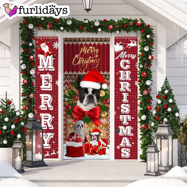 Boston Terrier Merry Christmas Gift Door Cover – Xmas Gifts For Pet Lovers – Christmas Gift For Friends