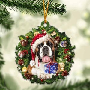 Boxer And Christmas Ornament – Acrylic Dog Ornament – Gifts For Dog Lovers