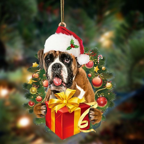Boxer Give Gifts Hanging Ornament – Flat Acrylic Dog Ornament – Dog Lovers Gifts For Him Or Her