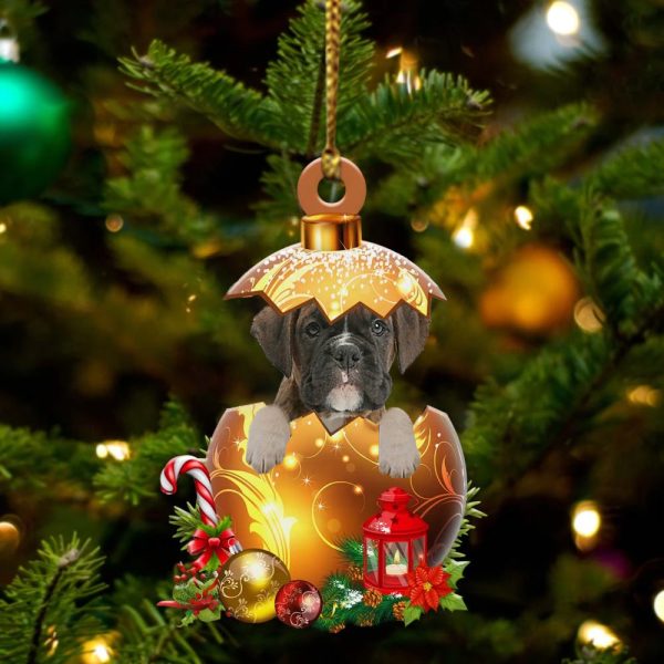 Boxer In Golden Egg Christmas Ornament – Car Ornament – Unique Dog Gifts For Owners