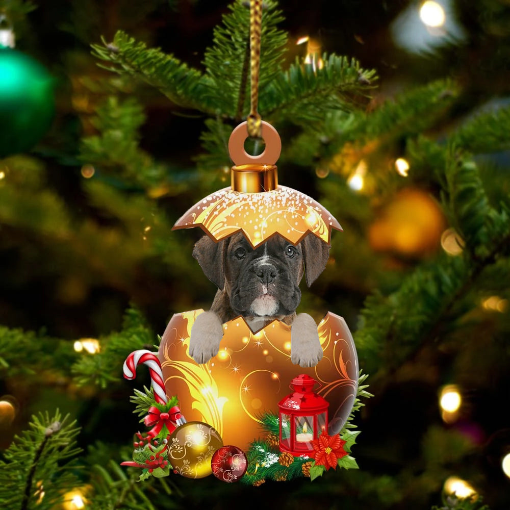 Boxer In Golden Egg Christmas Ornament - Car Ornament - Unique Dog Gifts For Owners