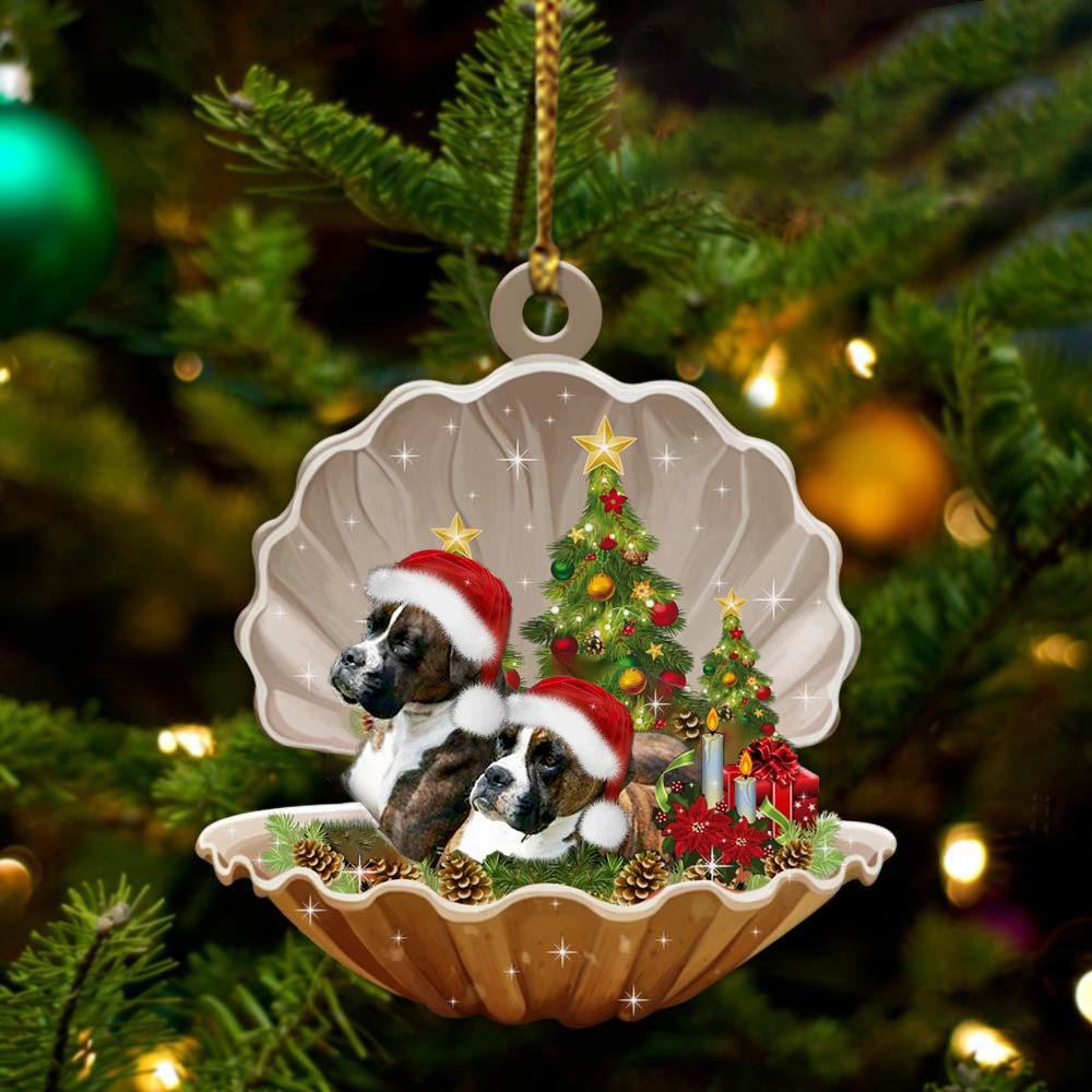 Brindle Boxer2 - Sleeping Pearl in Christmas Two Sided Ornament - Christmas Ornaments For Dog Lovers