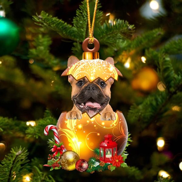 Brown French Bulldog In Golden Egg Christmas Ornament – Car Ornament – Unique Dog Gifts For Owners