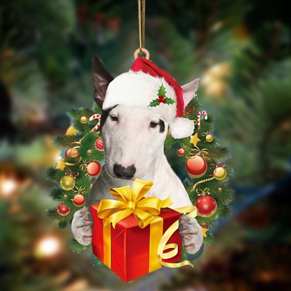Bull Terrier Give Gifts Hanging Ornament – Flat Acrylic Dog Ornament – Dog Lovers Gifts For Him Or Her
