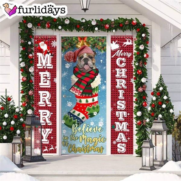 Bulldog Believe In The Magic Of Christmas Door Cover – Xmas Gifts For Pet Lovers – Christmas Decor