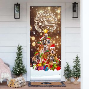 Bulldog Christmas Tree Door Cover Merry Christmas Front Door Christmas Cover Gifts For Dog Lovers 1