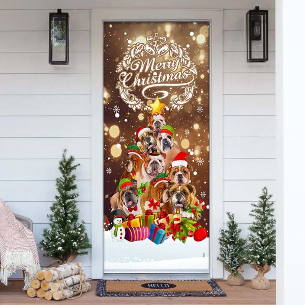 Bulldog Christmas Tree Door Cover – Merry Christmas – Front Door Christmas Cover – Gifts For Dog Lovers