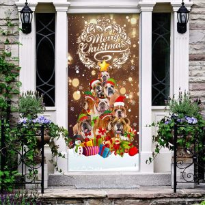 Bulldog Christmas Tree Door Cover Merry Christmas Front Door Christmas Cover Gifts For Dog Lovers 3