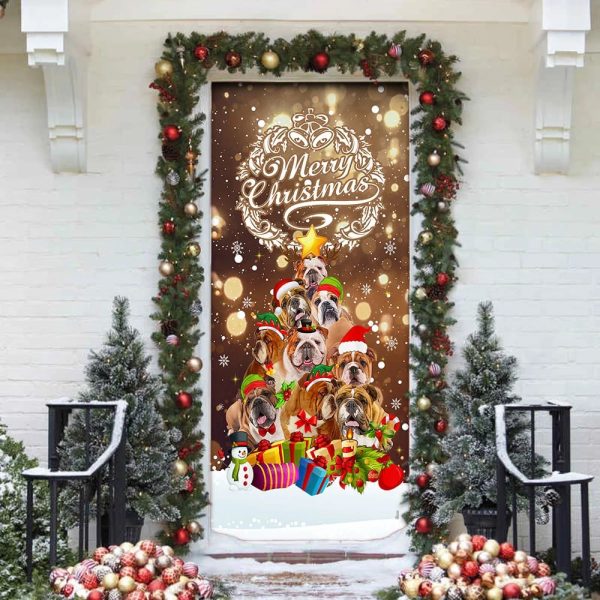 Bulldog Christmas Tree Door Cover – Merry Christmas – Front Door Christmas Cover – Gifts For Dog Lovers