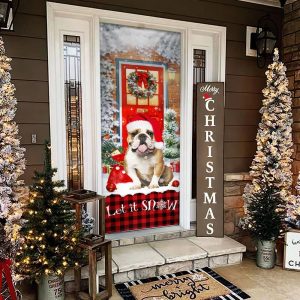 Bulldog Door Cover Let It Snow Christmas Door Cover Christmas Outdoor Decoration Gifts For Dog Lovers 2