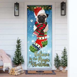 Bulldog In Sock Door Cover Believe In The Magic Of Christmas Door Cover Christmas Outdoor Decoration Gifts For Dog Lovers 1