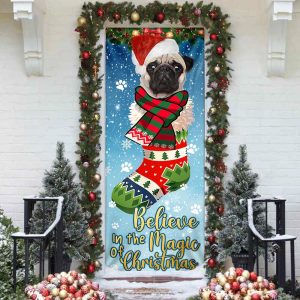 Bulldog In Sock Door Cover Believe In The Magic Of Christmas Door Cover Christmas Outdoor Decoration Gifts For Dog Lovers 2