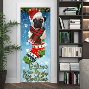 Bulldog In Sock Door Cover Believe In The Magic Of Christmas Door Cover Christmas Outdoor Decoration Gifts For Dog Lovers 3
