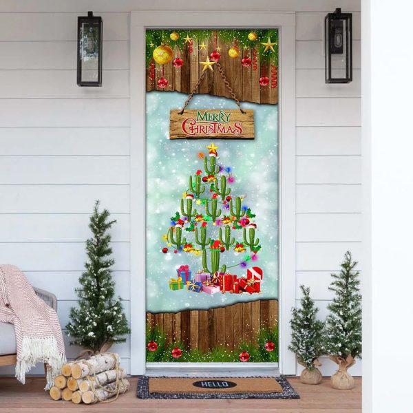 Cactus Christmas Tree Door Cover – Front Door Christmas Cover – Christmas Outdoor Decoration – Unique Gifts Doorcover