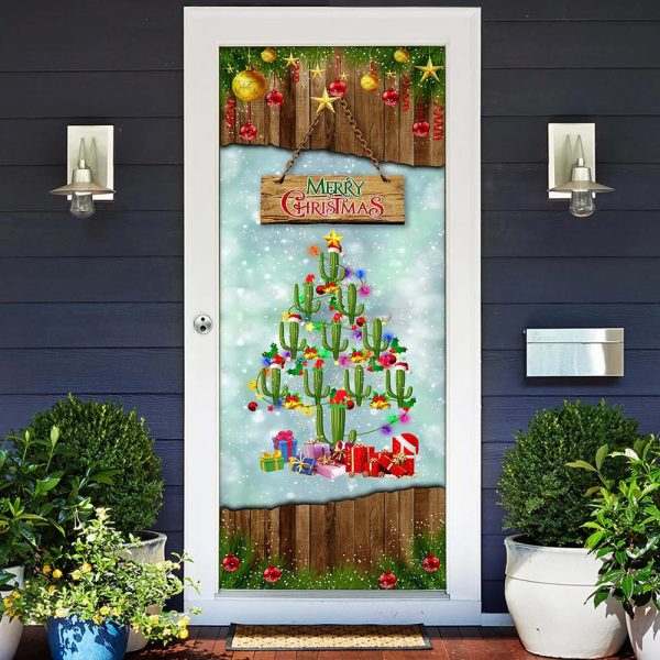 Cactus Christmas Tree Door Cover – Front Door Christmas Cover – Christmas Outdoor Decoration – Unique Gifts Doorcover