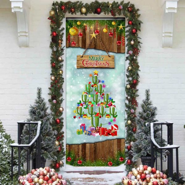 Cactus Christmas Tree Door Cover – Front Door Christmas Cover – Christmas Outdoor Decoration – Unique Gifts Doorcover