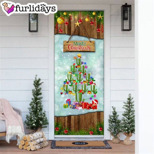 Cactus Christmas Tree Door Cover – Front Door Christmas Cover – Christmas Outdoor Decoration – Unique Gifts Doorcover