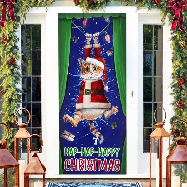 Cat Door Cover Happy Christmas – Front Door Christmas Cover – Christmas Outdoor Decoration