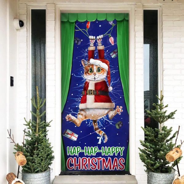 Cat Door Cover Happy Christmas – Front Door Christmas Cover – Christmas Outdoor Decoration