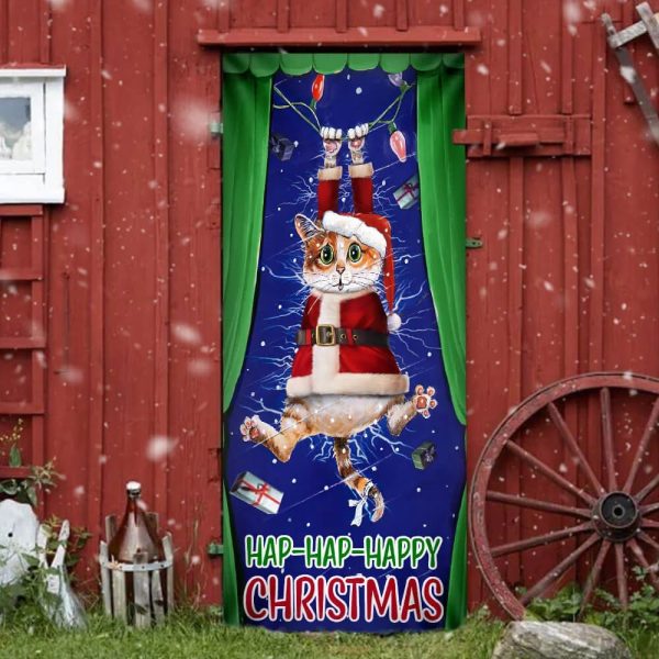 Cat Door Cover Happy Christmas – Front Door Christmas Cover – Christmas Outdoor Decoration