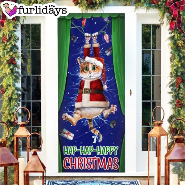 Cat Door Cover Happy Christmas – Front Door Christmas Cover – Christmas Outdoor Decoration